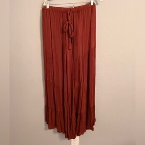 Free People Rust Wide Leg Boho Pants Elastic Waist Drawstring | L